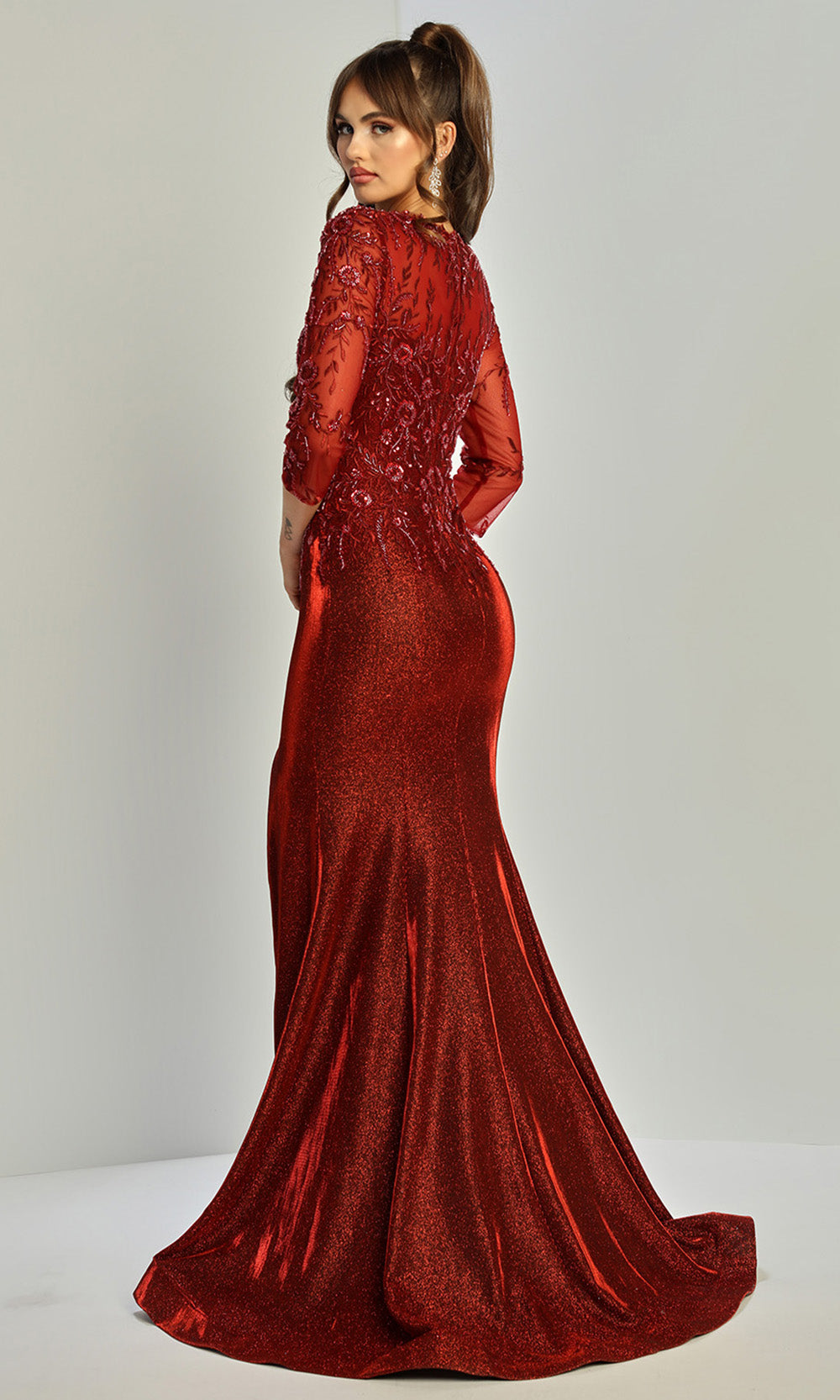 Adora Design 3315-03 - Bateau Neckline Beaded Applique Fitted Gown