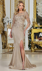 Adora Design 3315-03 - Bateau Neckline Beaded Applique Fitted Gown