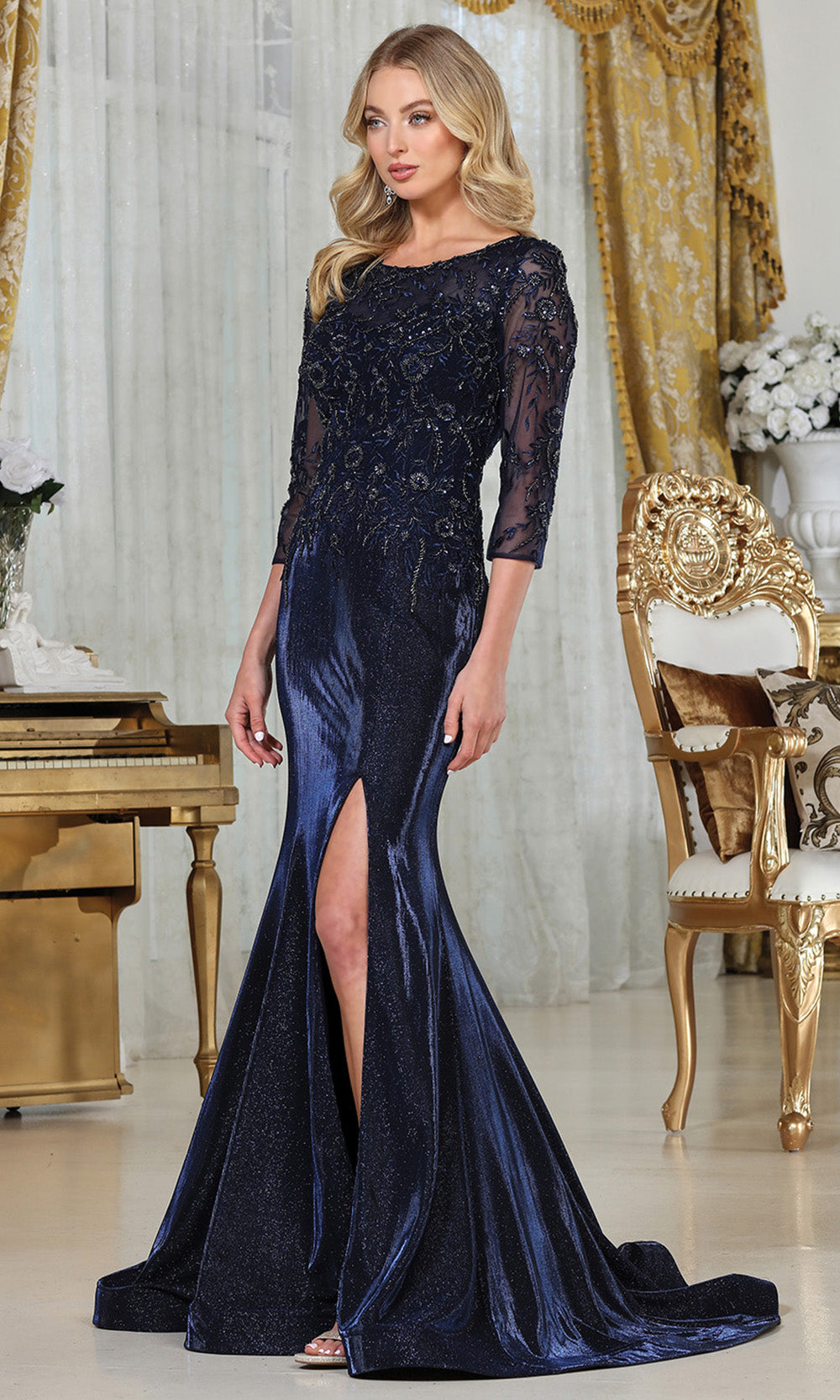 Adora Design 3315-03 - Bateau Neckline Beaded Applique Fitted Gown