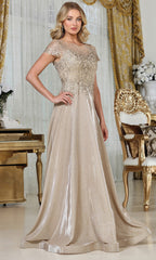 Adora Design 3316-03 - Short Sleeve Applique A-Line Gown