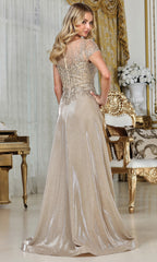 Adora Design 3316-03 - Short Sleeve Applique A-Line Gown