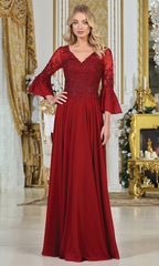 Adora Design 3317-03 - V-Neckline Bell Sleeve A-Line Gown