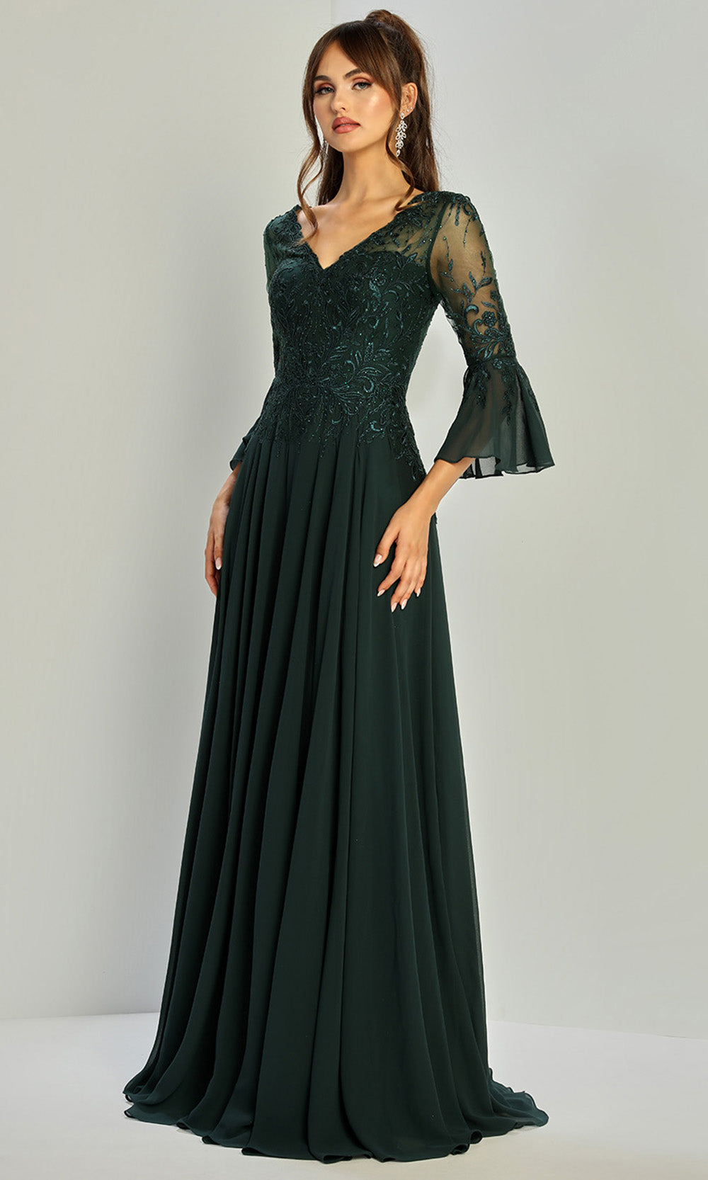 Adora Design 3317-03 - V-Neckline Bell Sleeve A-Line Gown