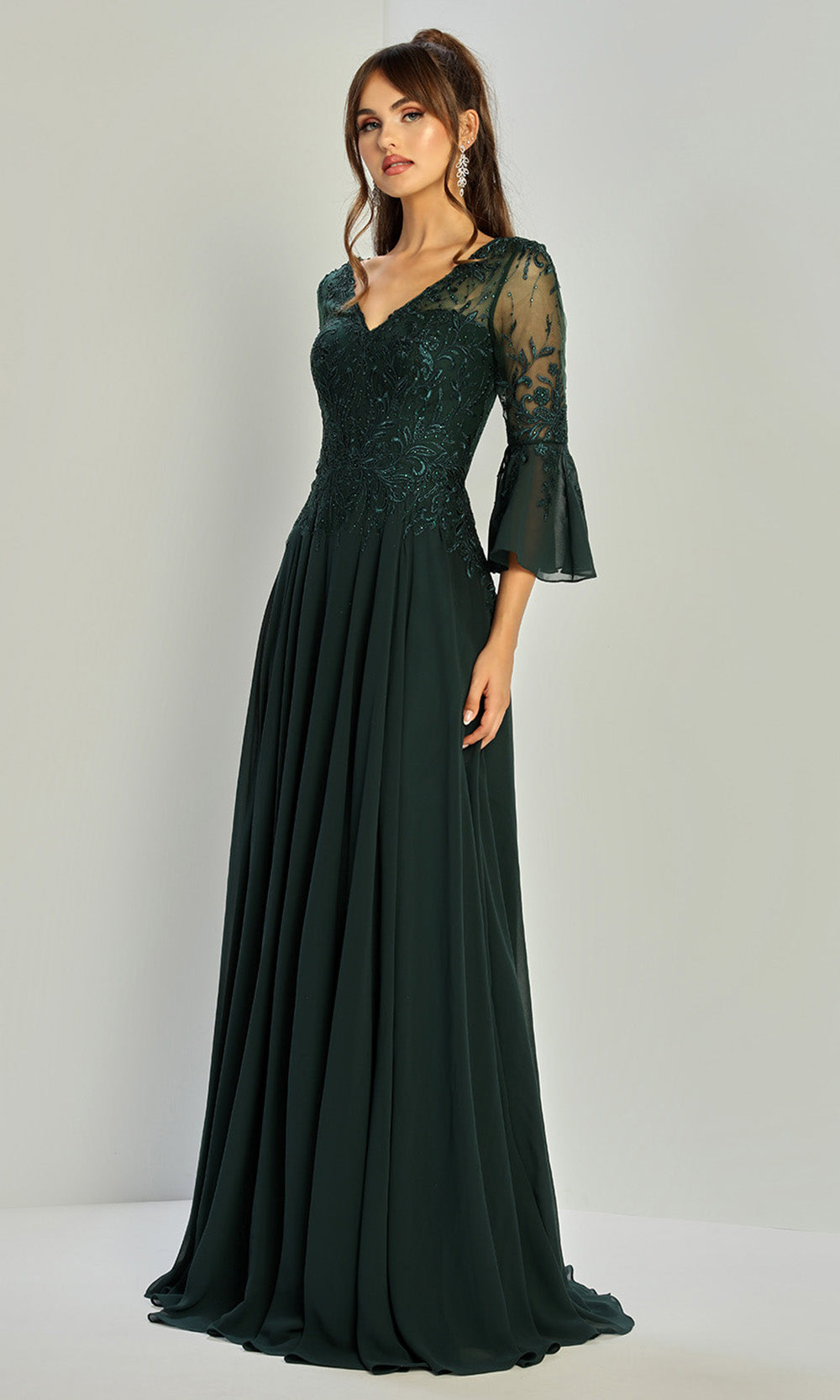 Adora Design 3317-03 - V-Neckline Bell Sleeve A-Line Gown