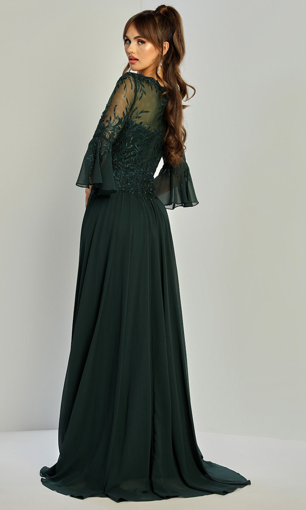 Adora Design 3317-03 - V-Neckline Bell Sleeve A-Line Gown