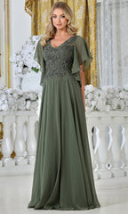 Adora Design 3318-03 - V-Neckline Beaded Applique Long Gown
