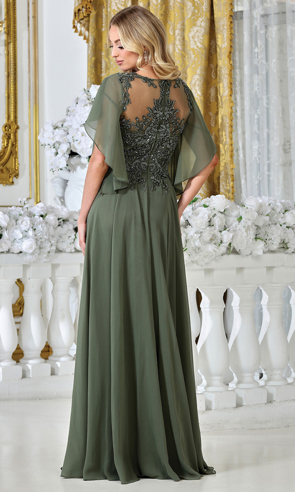 Adora Design 3318-03 - V-Neckline Beaded Applique Long Gown