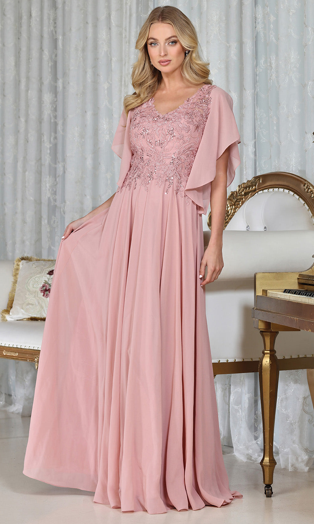 Adora Design 3318-03 - V-Neckline Beaded Applique Long Gown