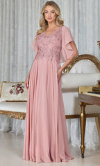 Adora Design 3318-03 - V-Neckline Beaded Applique Long Gown