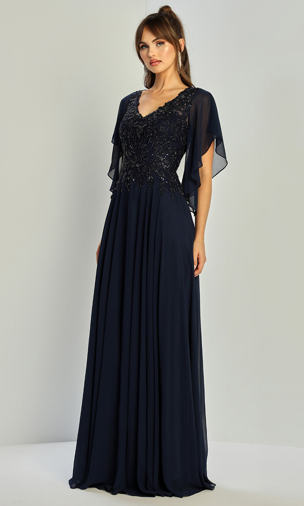 Adora Design 3318-03 - V-Neckline Beaded Applique Long Gown