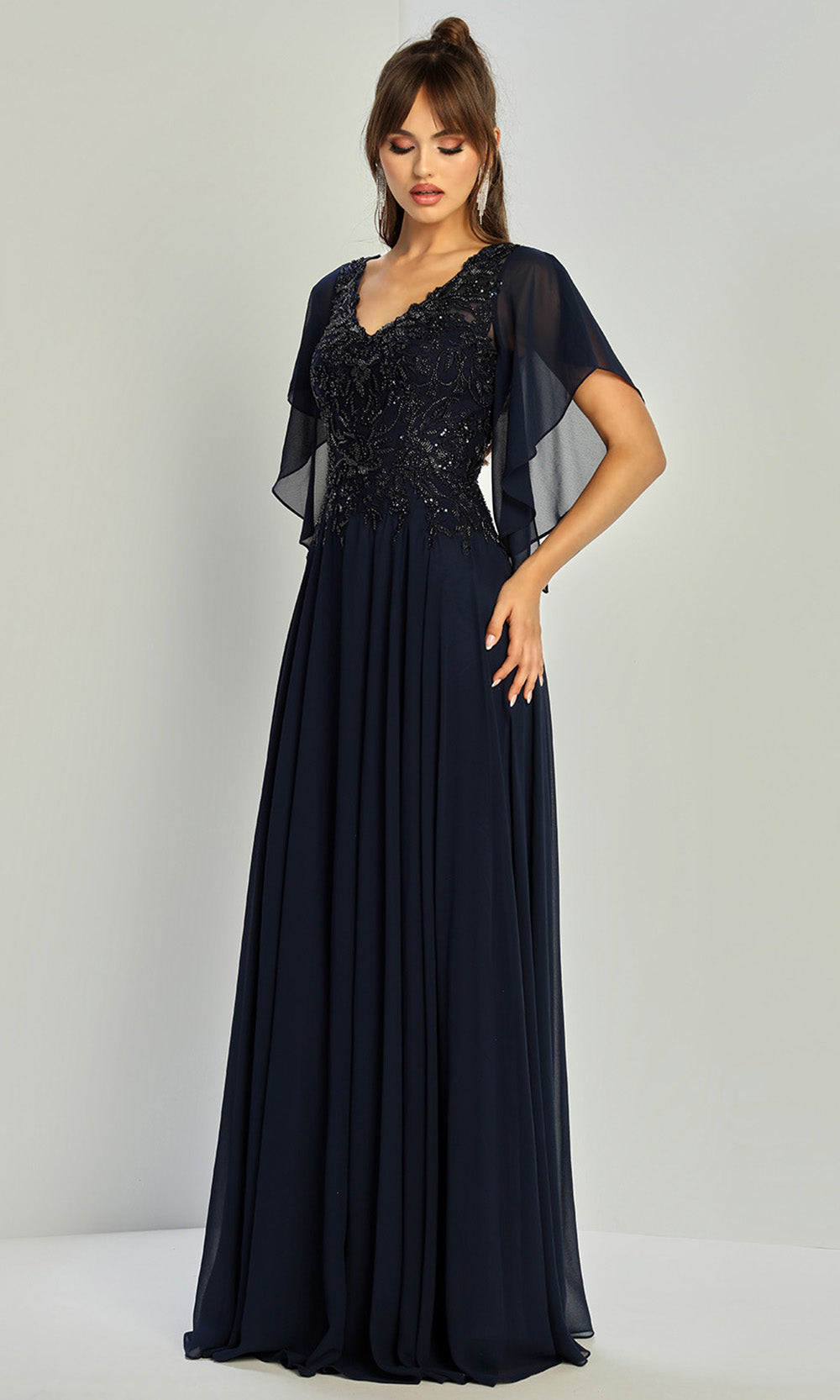 Adora Design 3318-03 - V-Neckline Beaded Applique Long Gown