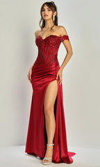 Adora Design 3319 - Sweetheart Neck High Slit Embroidered Gown