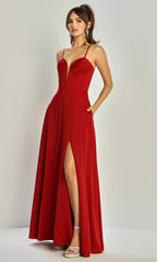 Adora Design 3323 - Lace-Up Back Sleeveless Gown with Slit