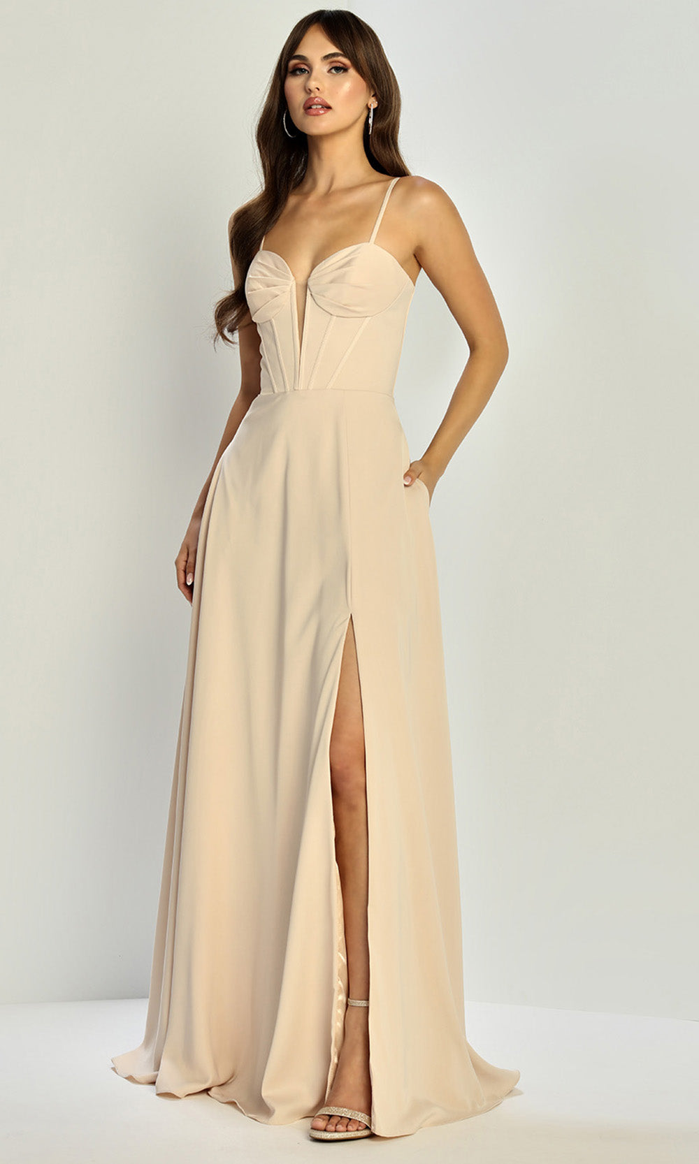 Adora Design 3323 - Lace-Up Back Sleeveless Gown with Slit