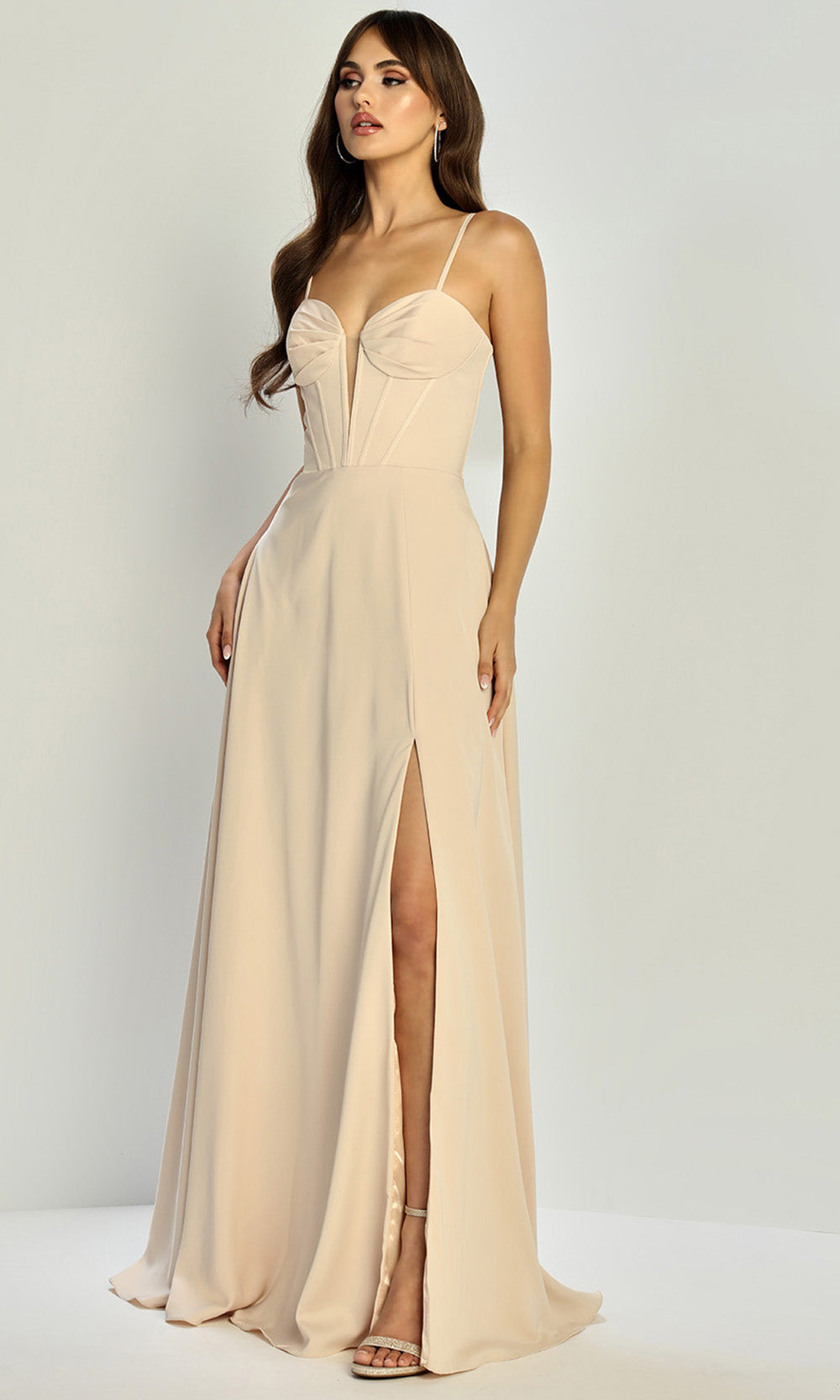 Adora Design 3323 - Lace-Up Back Sleeveless Gown with Slit