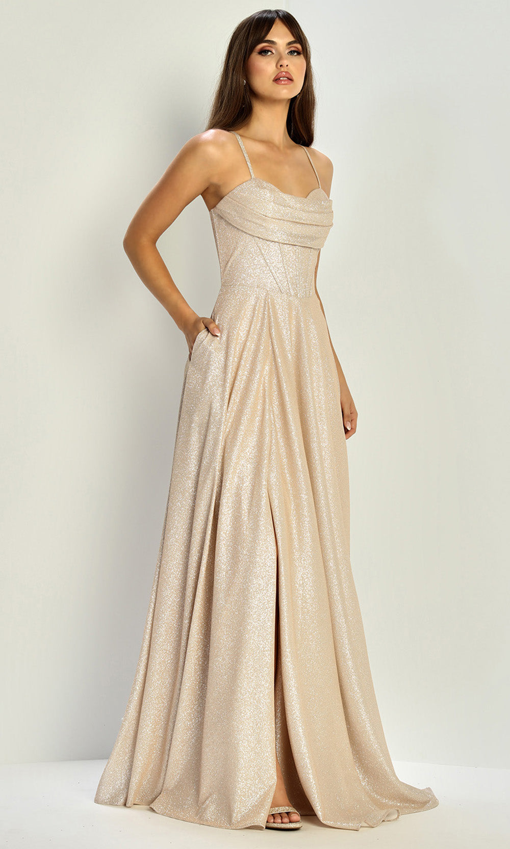 Adora Design 3324 - Cowl Neck High Slit Formal Gown