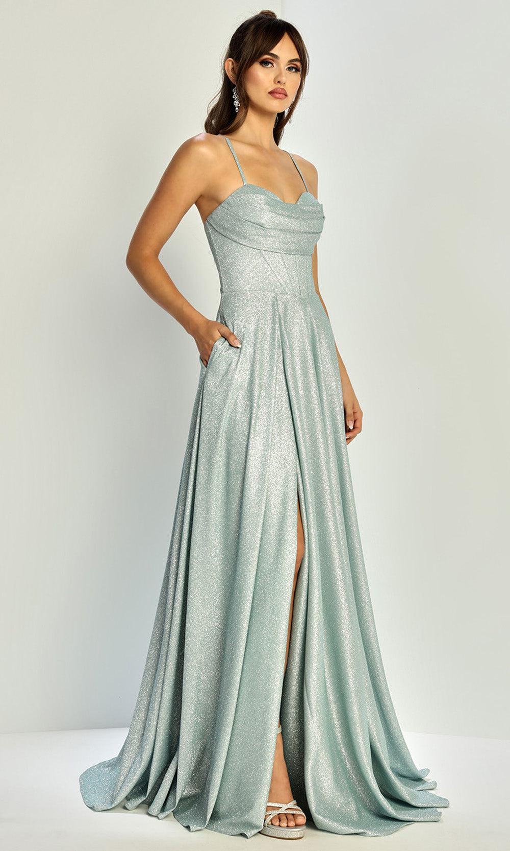 Adora Design 3324 - Cowl Neck High Slit Formal Gown