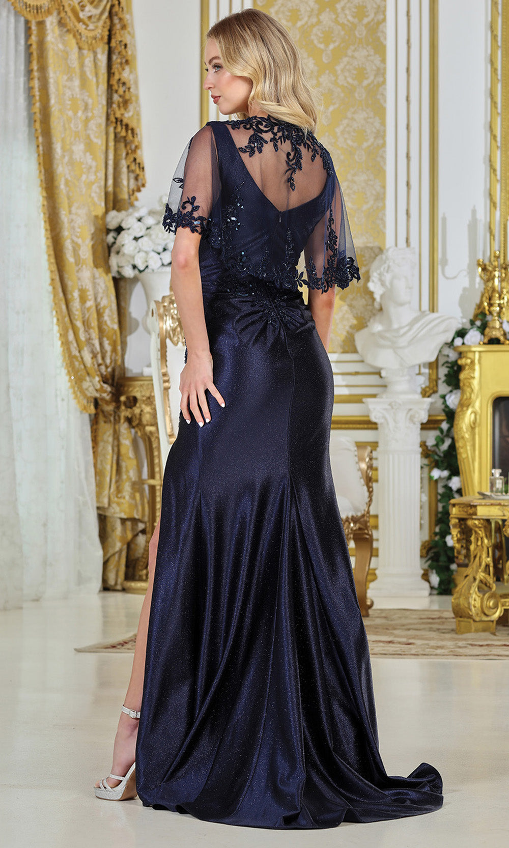 Adora Design 3327-03 - V-Neck Embroidered Bodice Sheath Gown