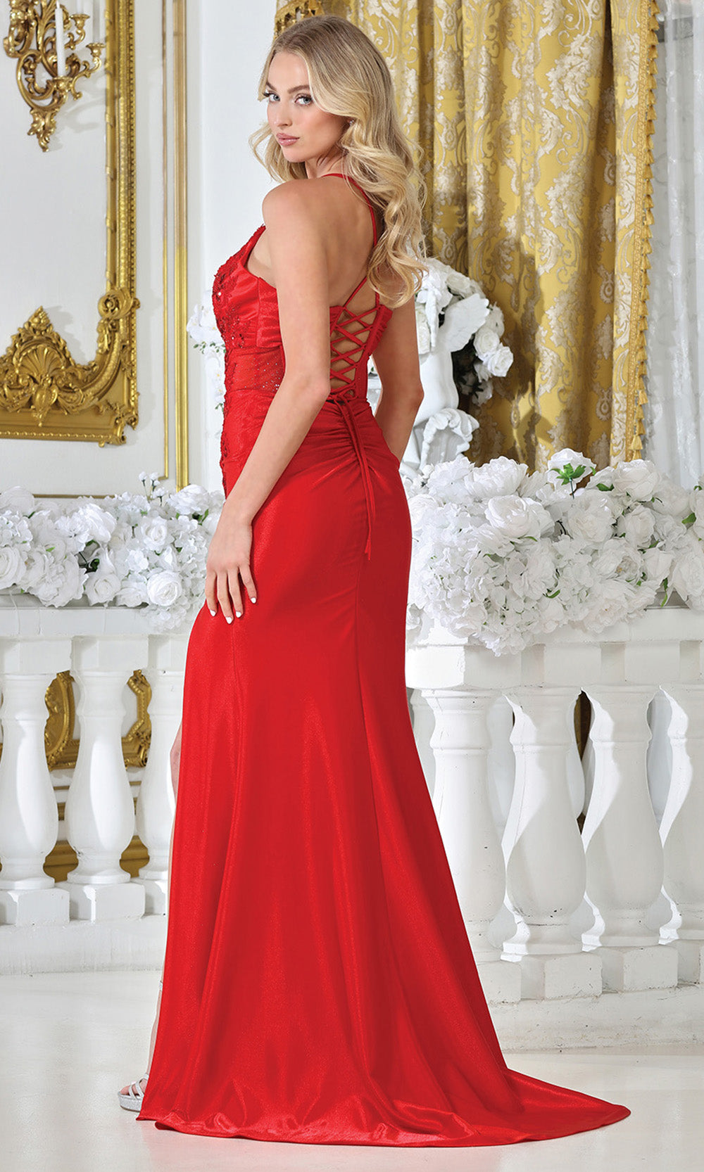 Adora Design 3329 - Crisscross Lace-Up Back Sheath Long Gown