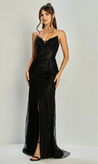 Adora Design 3333 - Deep V-Neck Crystal Embellished Gown