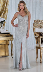 Adora Design 3333 - Deep V-Neck Crystal Embellished Gown