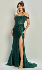 Adora Design 3334 - Off Shoulder Sheath Beaded Lace Gown