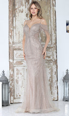 Adora Design 3342 - Cold Shoulder Intricate Beaded Long Gown
