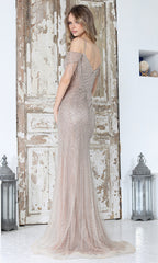 Adora Design 3342 - Cold Shoulder Intricate Beaded Long Gown