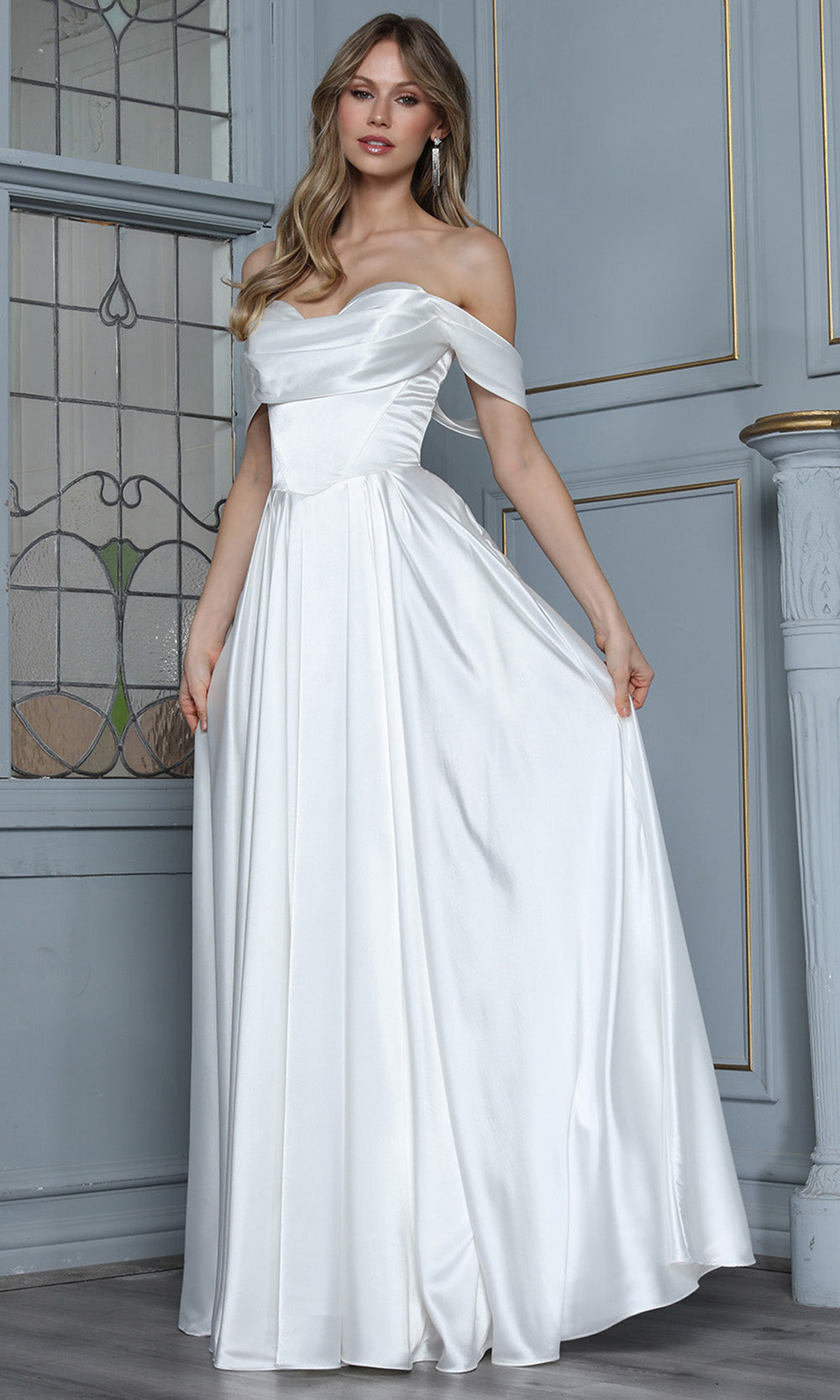 Adora Design 3343-01 - Lace-Up Back Draped Flowing Gown