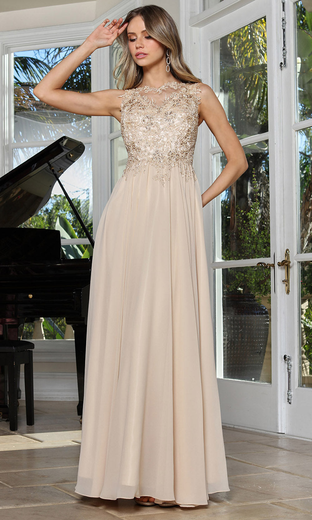 Adora Design 3344-03 - Beaded Lace Flowing A-Line Gown