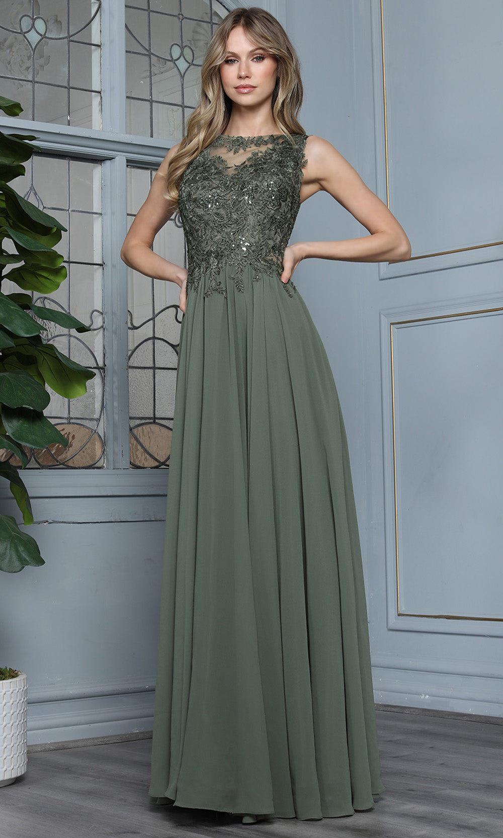 Adora Design 3344-03 - Beaded Lace Flowing A-Line Gown