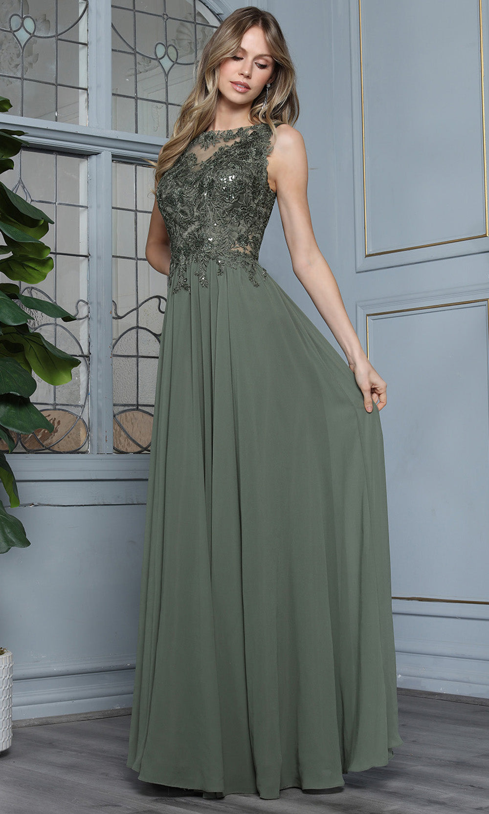Adora Design 3344-03 - Beaded Lace Flowing A-Line Gown