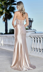 Adora Design 3349 - Plunging V-Neck Slit Embellished Gown