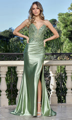Adora Design 3349 - Plunging V-Neck Slit Embellished Gown