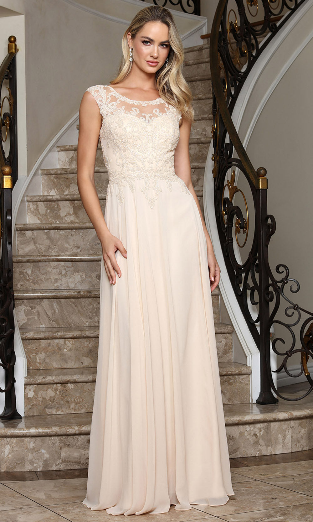 Adora Design 3353-03 - Scoop Neck A-Line Long Formal Gown