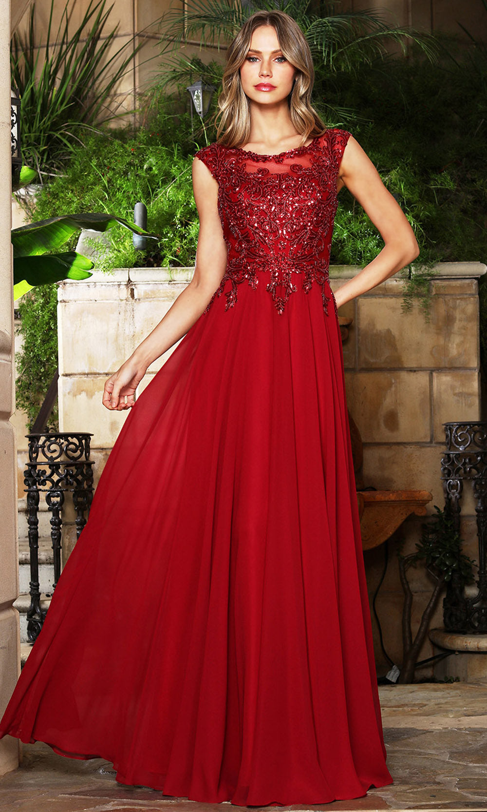 Adora Design 3353-03 - Scoop Neck A-Line Long Formal Gown
