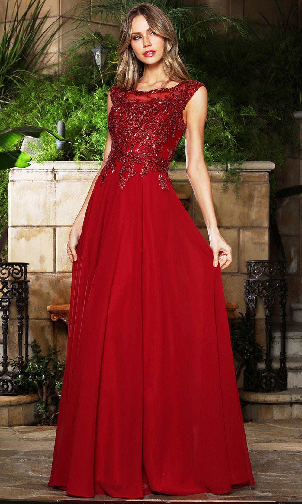 Adora Design 3353-03 - Scoop Neck A-Line Long Formal Gown