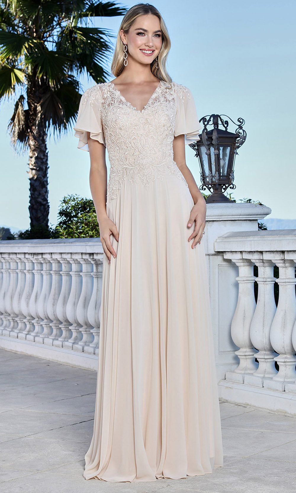 Adora Design 3356-03 - V-Neck Beaded Lace Formal Gown
