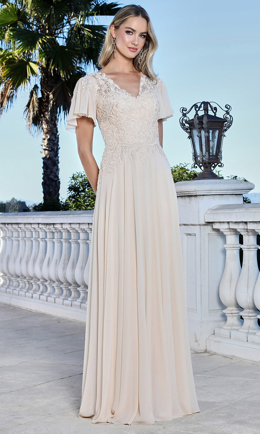 Adora Design 3356-03 - V-Neck Beaded Lace Formal Gown