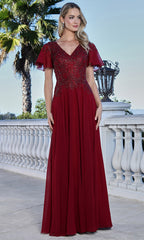 Adora Design 3356-03 - V-Neck Beaded Lace Formal Gown