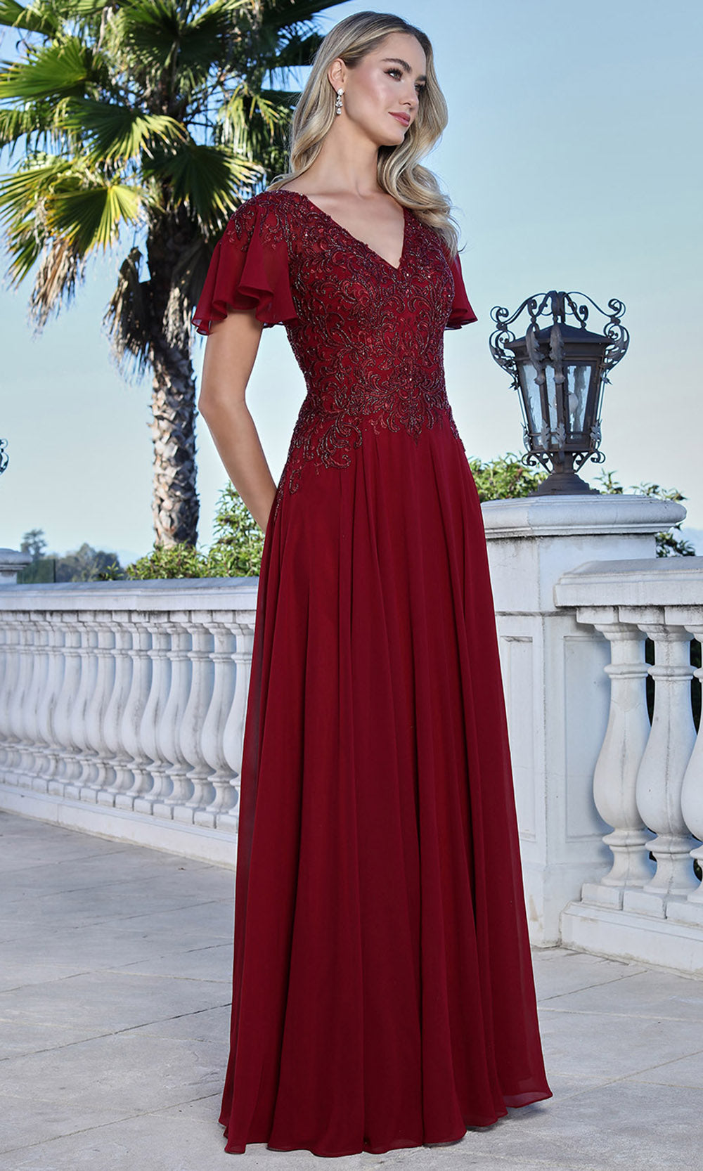 Adora Design 3356-03 - V-Neck Beaded Lace Formal Gown