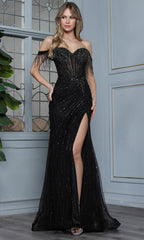 Adora Design 3362 - Linear Beaded Sheath Evening Gown with Slit