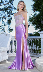 Adora Design 3369 - Sweetheart Basque High Slit Gown