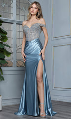 Adora Design 3370 - Crystal Ornate Illusion Off Shoulder Gown