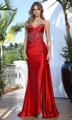 Adora Design 3373 - Beaded Applique High Slit Long Gown