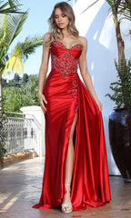 Adora Design 3373 - Beaded Applique High Slit Long Gown