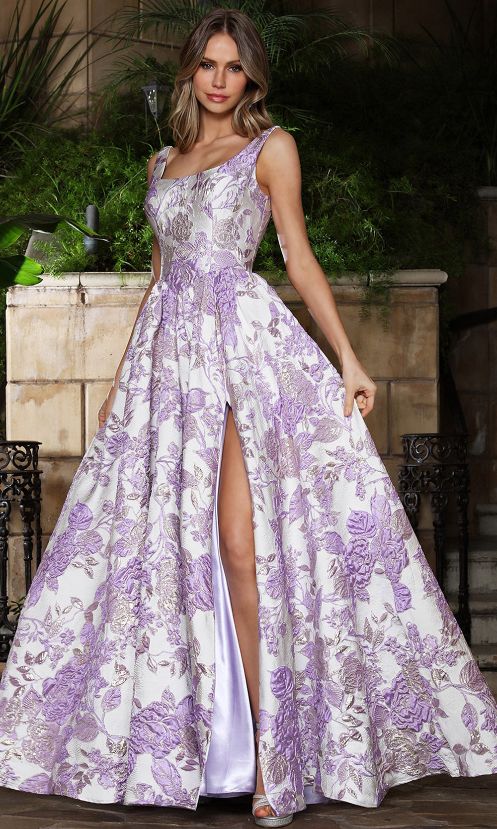 Adora Design 3379 - Scoop Back Floral A-Line Gown