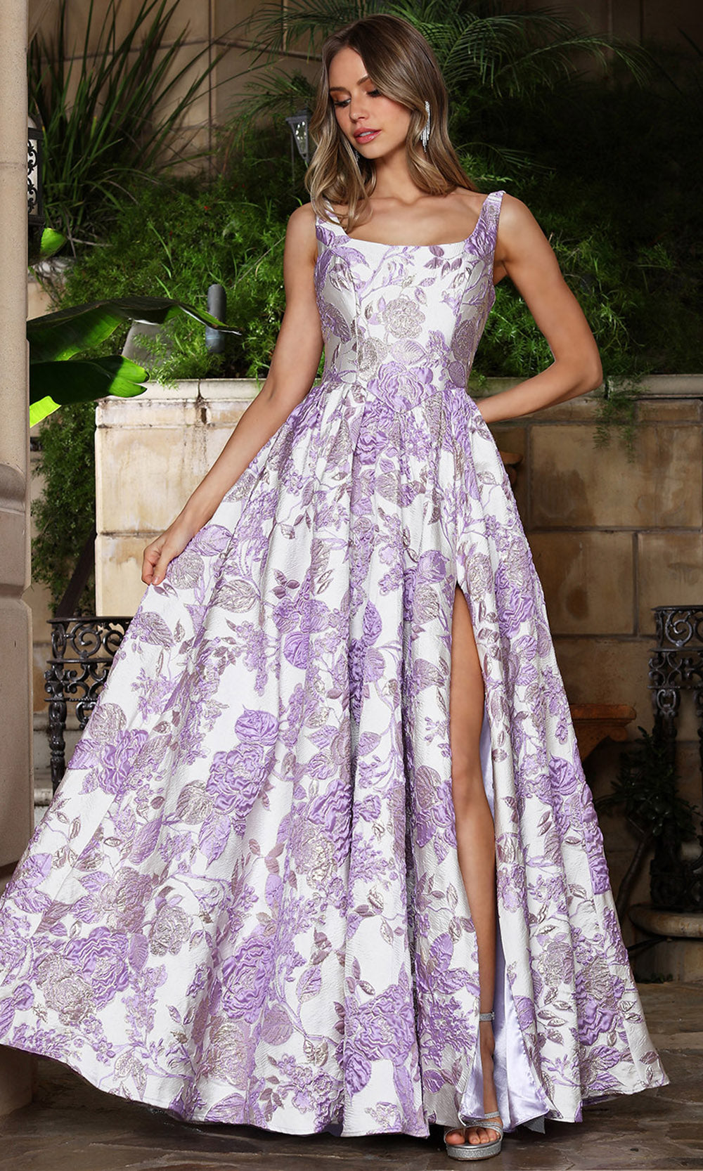 Adora Design 3379 - Scoop Back Floral A-Line Gown