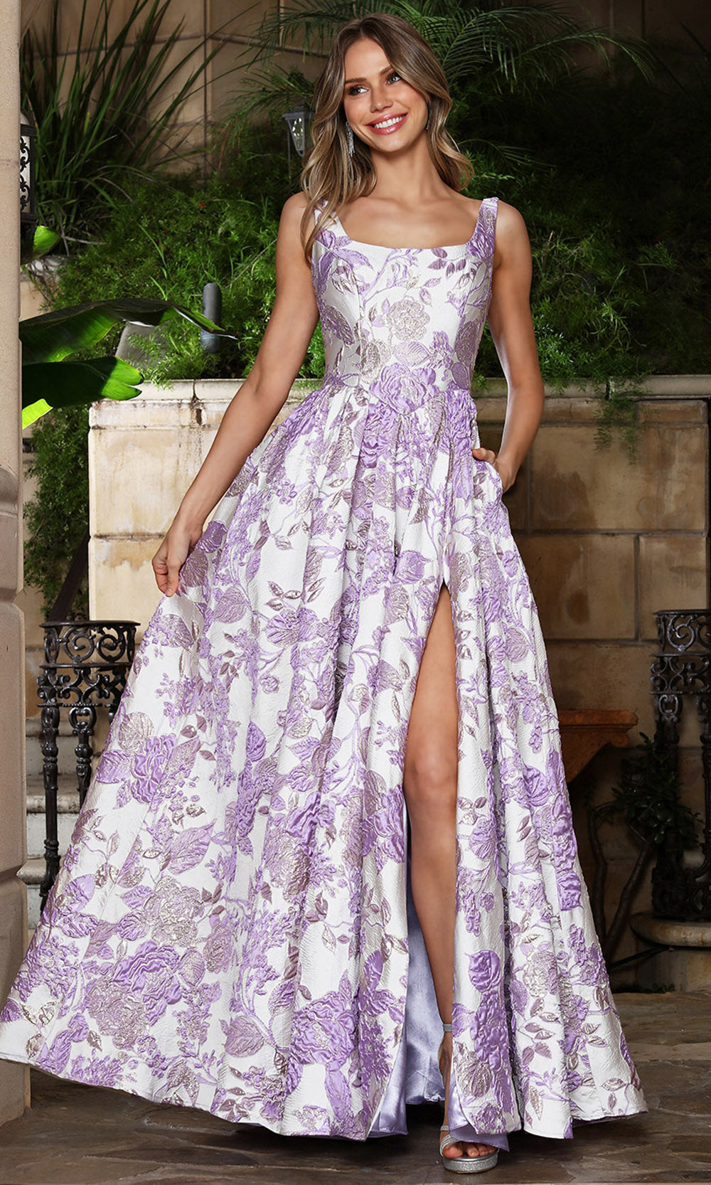 Adora Design 3379 - Scoop Back Floral A-Line Gown