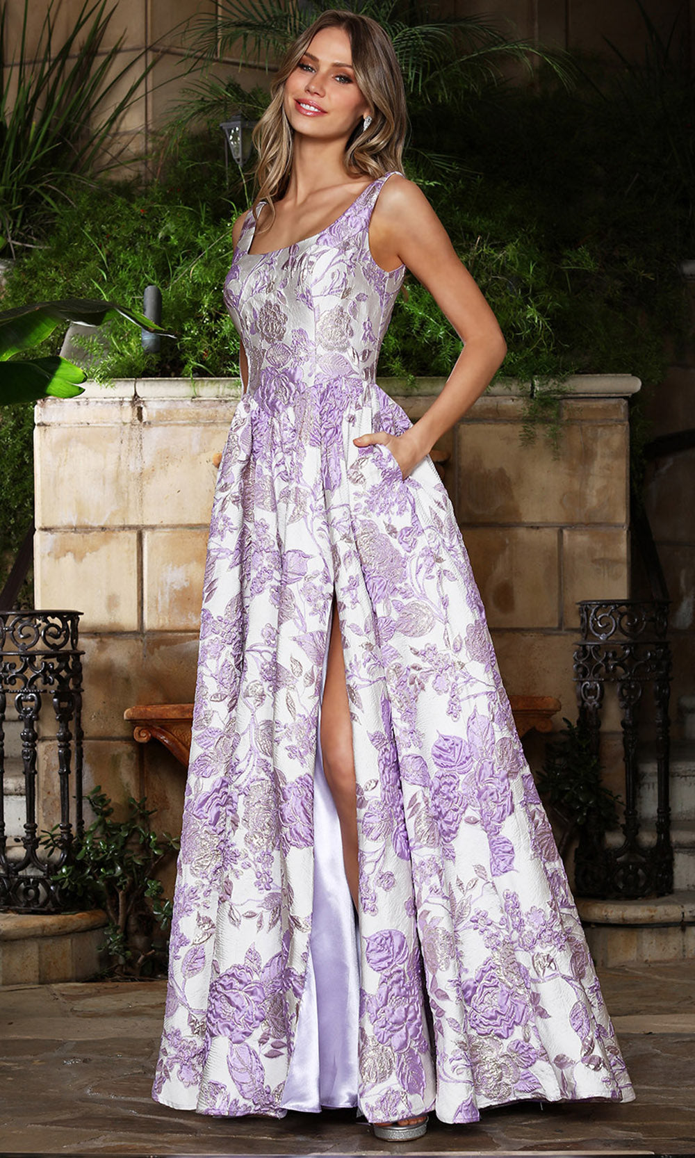 Adora Design 3379 - Scoop Back Floral A-Line Gown